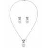 Conjunto colar e brinco pérola e topázio rosa fusion Prata 925 Ródio
