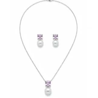Conjunto colar e brinco pérola e topázio rosa fusion Prata 925 Ródio