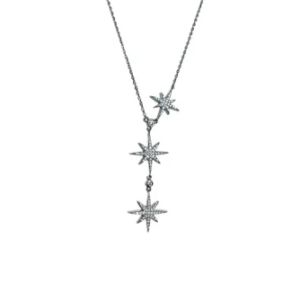 Colar 3 estrelas zircônias gravata Prata 925 Ródio