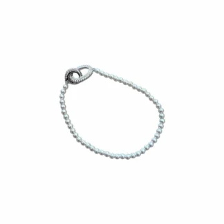 Pulseira Pérola fecho 2 elos zircônia Prata 925 Ródio
