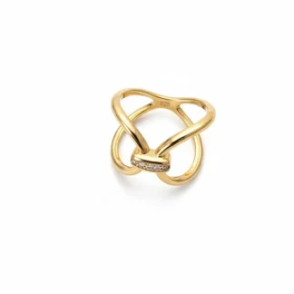 Anel X zircônia Prata 925 Ouro 18 k