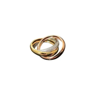 Anel Triplo Rose zircônia Cravejado Prata 925 Ródio