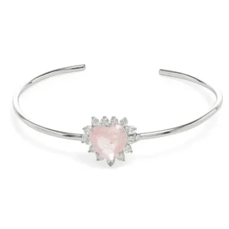 Pulseira Bracelete coração fusion quartzo rosa zircônia Prata 925 Ródio