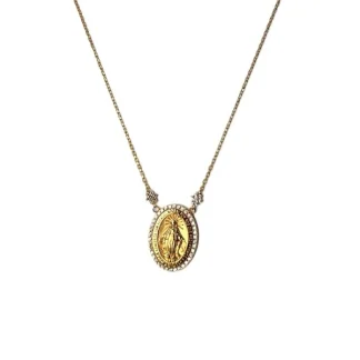 Colar Nossa Senhora Milagrosa zircônia Prata 925 Ouro 18 k