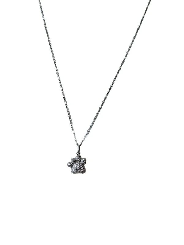 Colar Patinha zircônia micro cravação Prata 925 Ródio, Bottega D'Oro