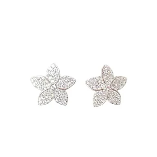 Brinco Flor zircônia 4 pétalas Prata 925 Ródio