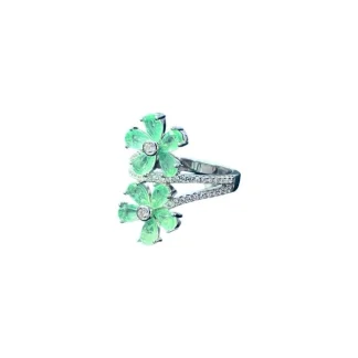 Anel 2 flores zircônia e turmalina fusion Prata 925 Ródio