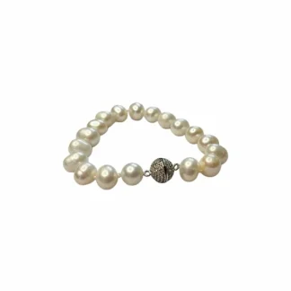 Pulseira Pérola Barroca 17 cm fecho imã Prata 925 Ródio