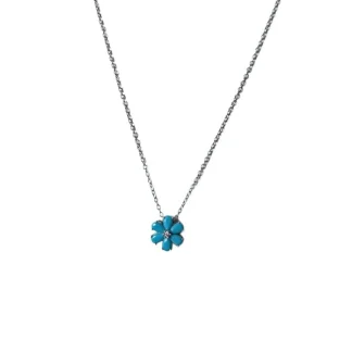 Colar flor turquesa fusion e zircônia Prata 925 Ródio
