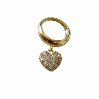 Anel coração pendurado micro cravação zircônia Prata 925 Ouro 18 k