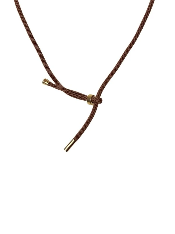 Colar Fio Marrom Ponteira Prata 925 banho de ouro 18k, Bottega D'Oro