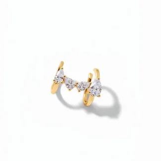 Piercing Fake 4 gotas zircônia 2 garras Prata 925 Ouro 18 k