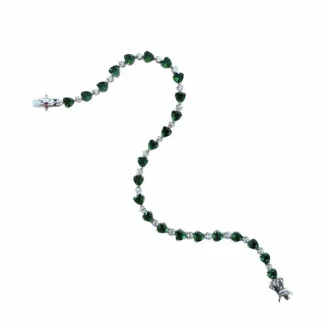 Pulseira Riviera Coração esmeralda fusion 0,5mm e zircônia 19 cm Prata 925 Ródio