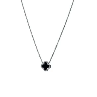 Colar Inspiração Trevo Onix fusion e zircônia Prata 925 Ródio