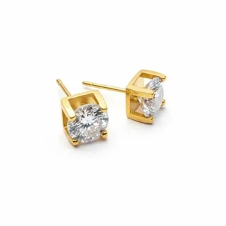 Brinco Solitário cartier zircônia 8 mm quadrada Prata 925 Ouro 18 k