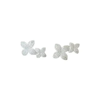 Brinco flor Ear cuff duas flores zircônia micro cravação Prata 925 Ródio