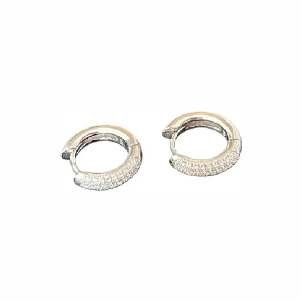 Brinco Argola Zircônia fino M Prata 925 Ródio, Bottega D'Oro