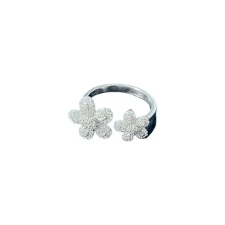 Anel duas flores micro cravação Zircônia Prata 925 Ródio