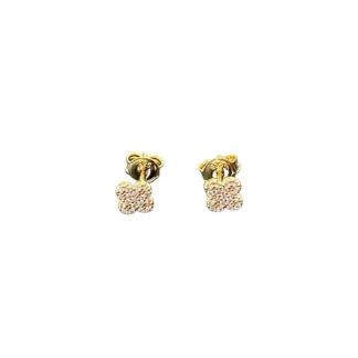 Brinco Trevo zircônia PP Prata 925 Ouro 18 k