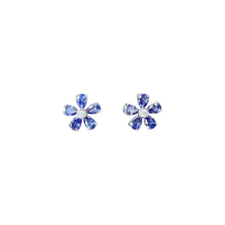 Brinco Flor G zircônia tanzanta Prata 925 Ródio