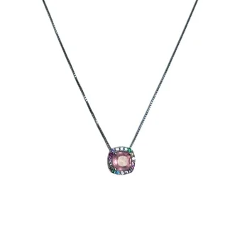 Colar Quadrado Topázio Rosa fusion Colors Prata 925 Ródio