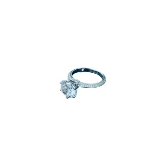 Anel Solitário Zircônia Garras Cravejadas Prata 925 Ródio