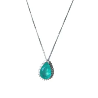 Colar Gota turmalina fusion e zircônia 2 cm por 1,5 cm Prata 925 Ródio