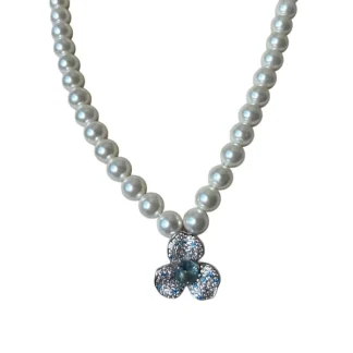 Colar pérola Flor topázio azul Prata 925 Ródio