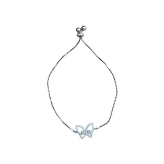 Pulseira Borboleta Vazada Zircônia Gravata Prata 925 Ródio