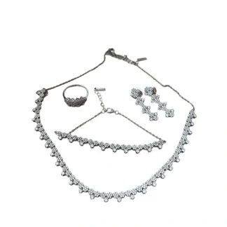 Conjunto Colar Anel Brinco Pulseira Renda Zircônia Prata 925 Ródio