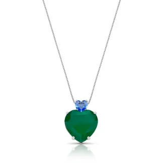 Colar Coração esmeralda tanzanita fusion Prata 925 Ródio