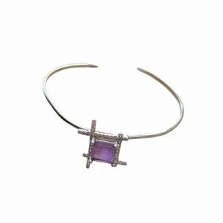 Bracelete Quadrado Ametista fusion Prata 925 Banho Ródio