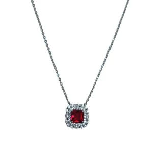 Colar Quadrado Rubi Zircônia Prata 925 Ródio