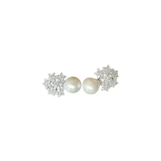 Brinco Pérola e Flor zircônia Prata 925 Ródio