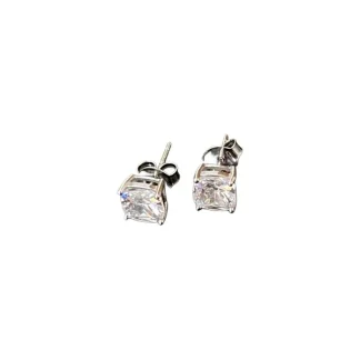 Brinco Quadrado P Zircônia branca Prata 925 Ródio