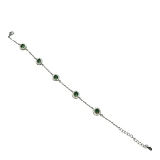 Pulseira Redonda Vazada esmeralda fusion com alongador Prata 925 Ródio