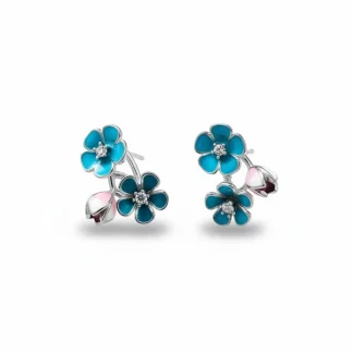 Brinco Flor resina azul e 2 pontos luz Prata 925 Ródio