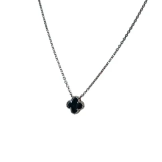 Colar Inspiração Trevo onix fusion Prata 925 Ródio