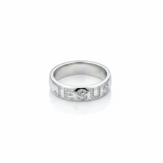 Anel Jesus zircônia Prata 925 Ródio