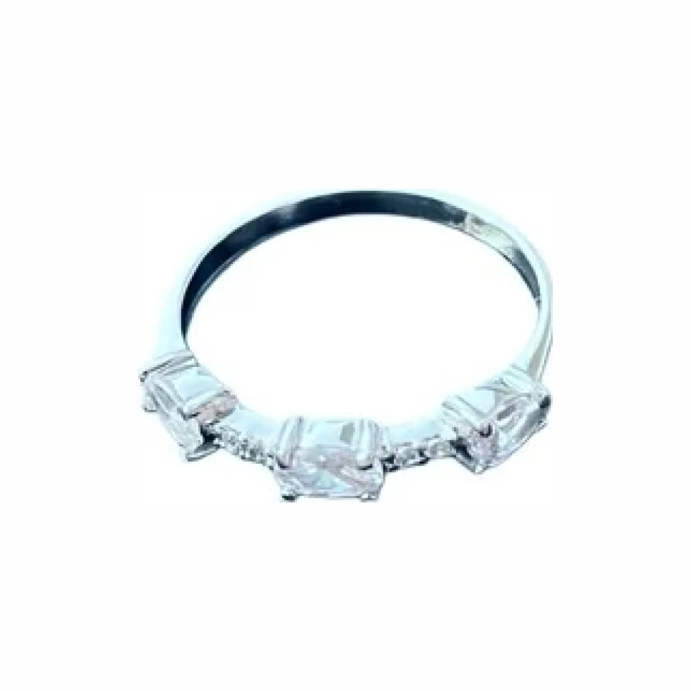 Anel meia aliança Oval zircônia Prata 925 Ródio, Bottega D'Oro