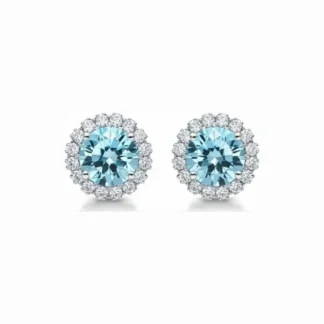 Brinco Redondo trapézio Aquamarine Ice Cut e zircônia Prata 925 Ródio