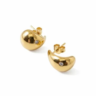 Brinco Gota lisa com 1 zircônia Prata 925 Ouro 18 k