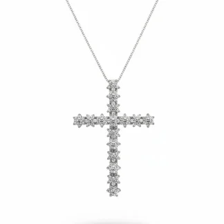 Colar Cruz flores zircônia 50 cm Prata 925 Ródio