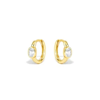 Brinco argola oval zircônia Prata 925 Ouro 18k