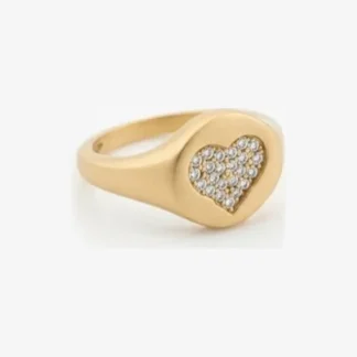 Anel Dedinho coração zircônia fosco Prata 925 Ouro 18 K
