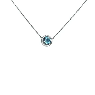 Colar Redondo Topázio azul fusion e zircônia Prata 925 Ródio