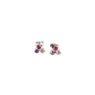 Brinco 3 Pedras Colors Lilás, Rosa e Rubi Prata 925 Ródio