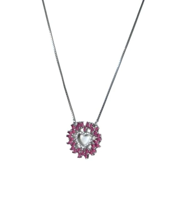 Colar Gravata Coração Zircônia Topázio Rosa fusion Prata 925 Ródio, Bottega D'Oro