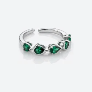 Anel Cristal Verde Ajustável Prata 925 Ródio