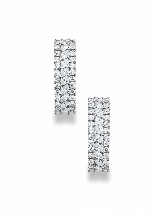 Brinco Ear Hook 2 fileiras zircônia navete Prata 925 Ródio, Bottega D'Oro